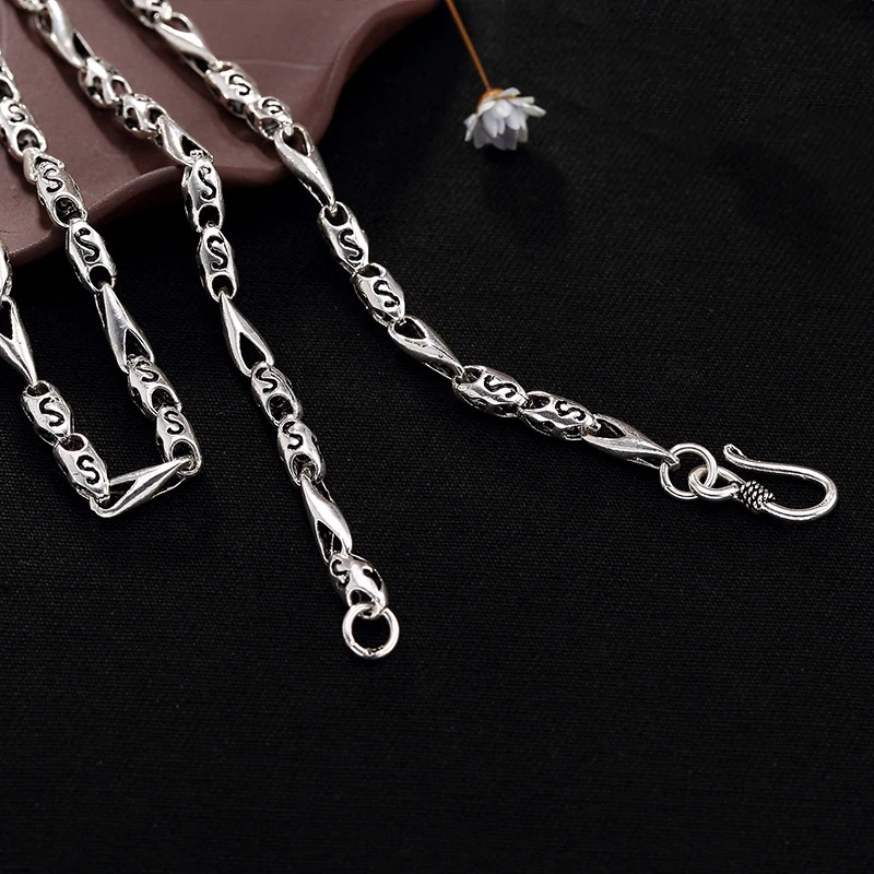 

Long Necklace 46CM-76CM Silver 925 Hollow Out Long Link Chains Statement Necklace For Women HN061