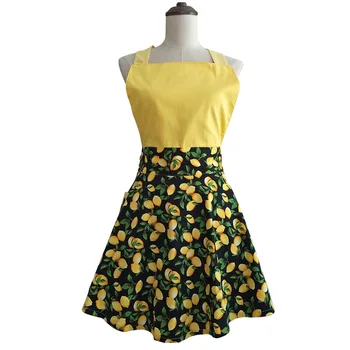 

Bodecin Bright Yellow Lemon Retro Kitchen Apron Woman Cotton Cooking Avental de Cozinha Divertido Pinafore Apron Dress Vintage