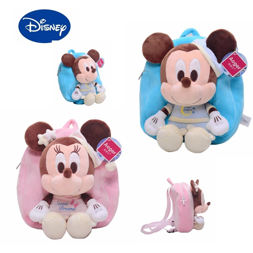 

Original DISNEY Mickey Minnie Plush Backpacks Mickey Mouse Cute Cartoon Plush Bags Soft Toys For Children Gifts
