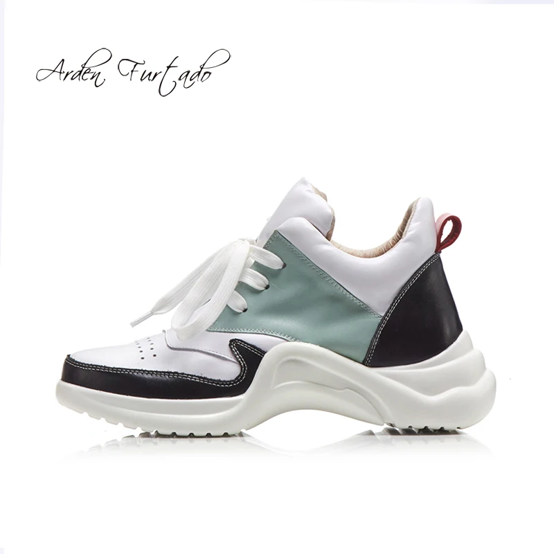 

Arden Furtado 2018 spring autumn flat platform cross tied round toe white sneakers genuine leather lace up casual shoes loafers