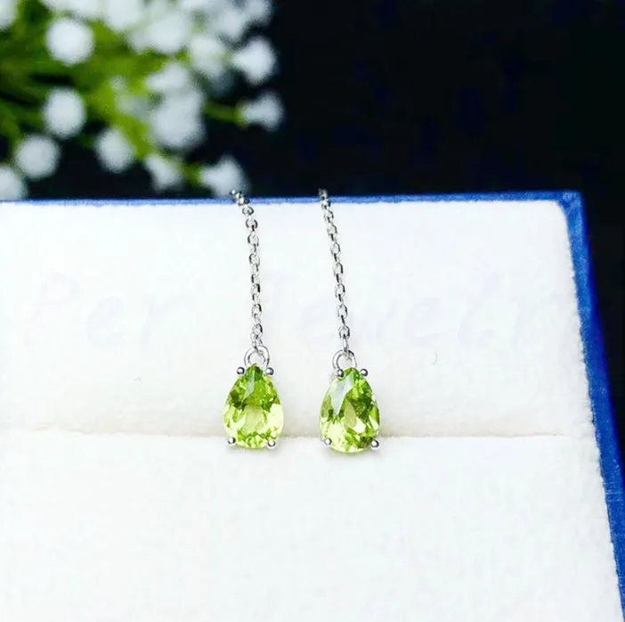 Перидот висячие серьги 0.7ct* 2шт драгоценный камень натуральный настоящий перидот 925 стерлингового серебра ювелирные украшения# B18110605