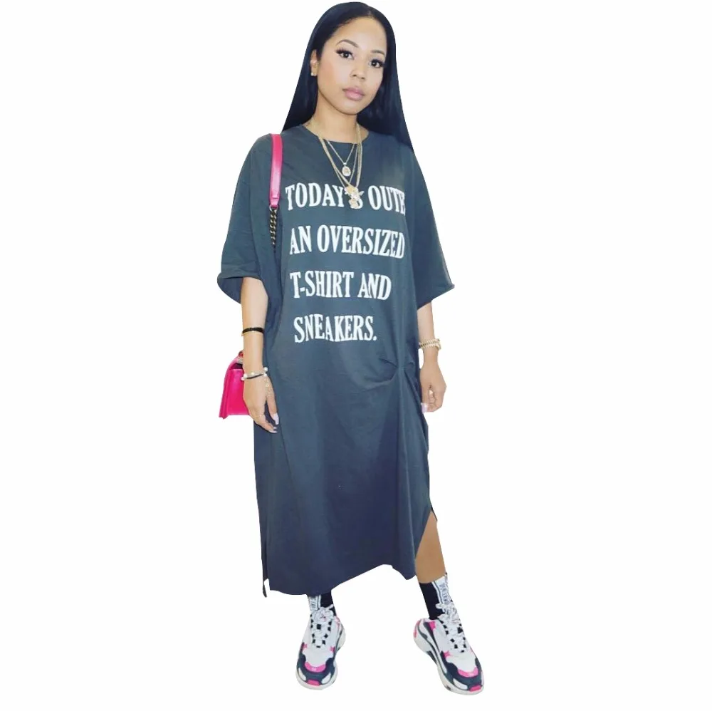

Joiekuno Fashion O neck Party Mid-Calf Vestidos Lady Summer 2019 Bodycon Letter Sexy Casual Street Long dress Women nz8044