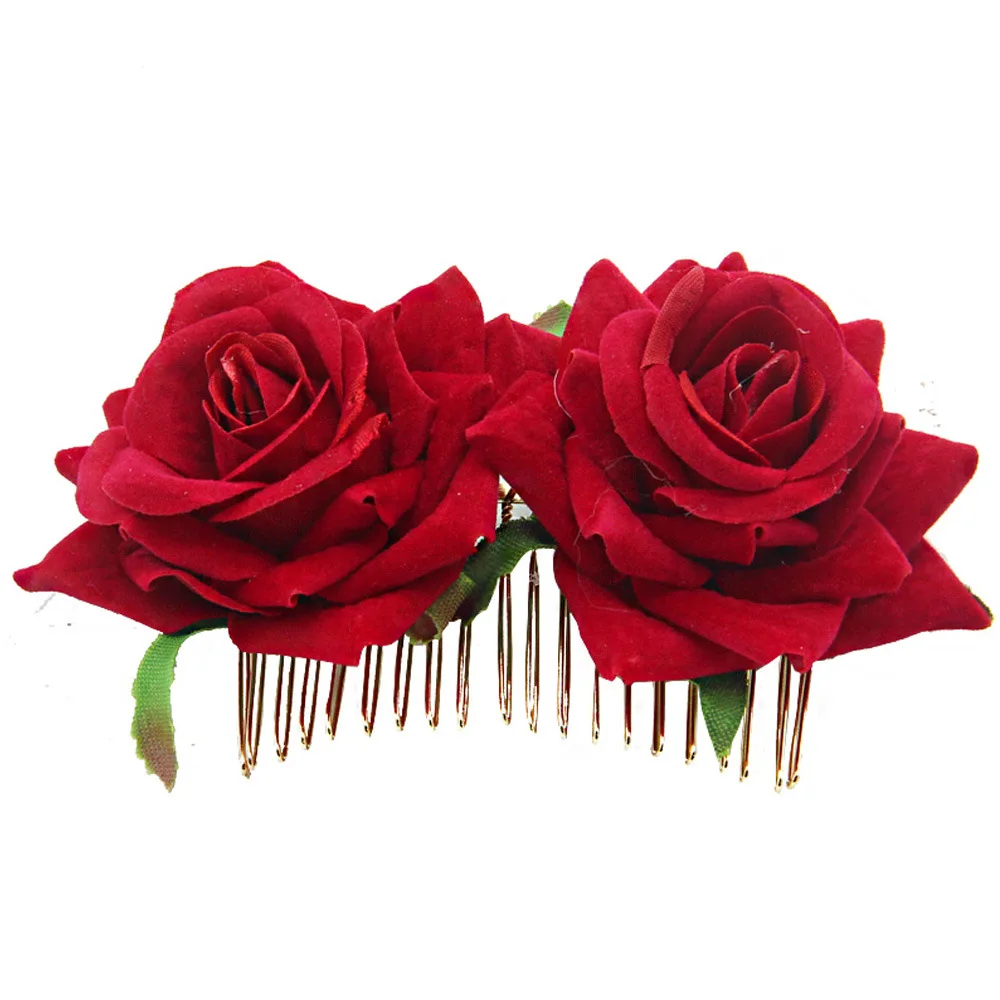 Белая/красная роза цветок гребни Свадебные Модные украшения Для женщин головной убор Шарм волосы аксессуары-заколки для волос Зажимы - Окраска металла: red