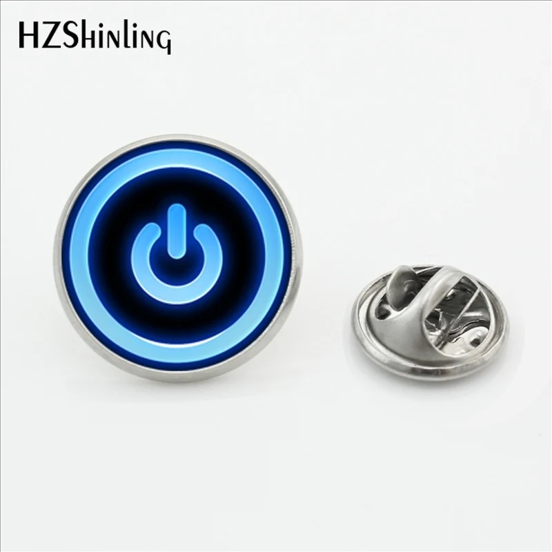 

2017 New Fashion Power Button On Off Lapel Pins Silver Round Power Button Butterfly Fashion Jewelry Stainless Steel Brooch Pins