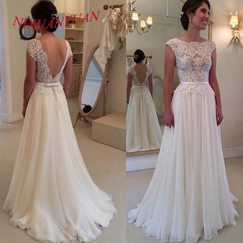 NIXUANYUAN без спинки Vestido De Noiva Свадебные платья трапециевидной формы с рукавами-крылышками шифоновое кружевное пляжное Бохо Дубай арабское свадебное платье