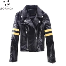 Высокое Качество Осень женский из натуральной кожи куртка короткое пальто Звезда же пункт овчины женские мотоциклетные байкерские пальто LX582