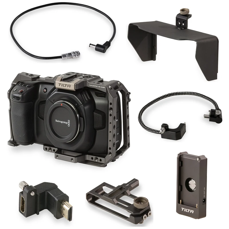 

Tilta BMPCC Camera Cage with Partial Sunho SSD Drive Holder DC Power Cable F970 Battery Plate HDMI Adapter 30cm USB-C Cable