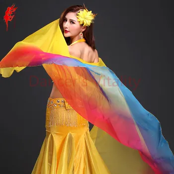 

2017 performance veil belly dance chiffon Rainboveil women belly dance scarf 2.5*1.3 M hand scarf girls belly dance accessories