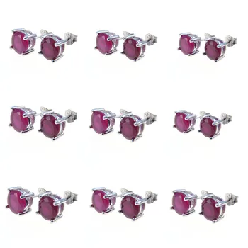 

9Pairs/lot Fashion Jewelry High Quality Silver Plated Women Stud Earrings 7mm Round Shaped Red Ear Studs for Lady Girls