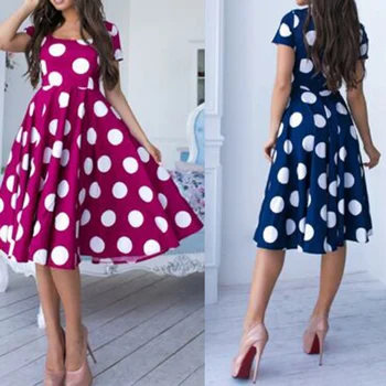 

2019 women dress Fashion Casual Short Sleeve Dress Dot Printing A-Line Dress Beach O-Neck Ladies Loose Dress