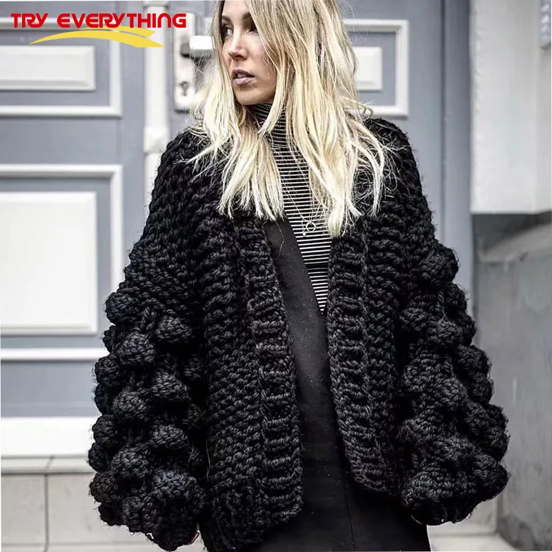 Goedkoop Proberen Alles 2018 Vrouwen Winter Trui Vest Zwart Hand Gebreide Lange Mouwen Vest Vrouwelijke Dikke Pull Femme Hiver