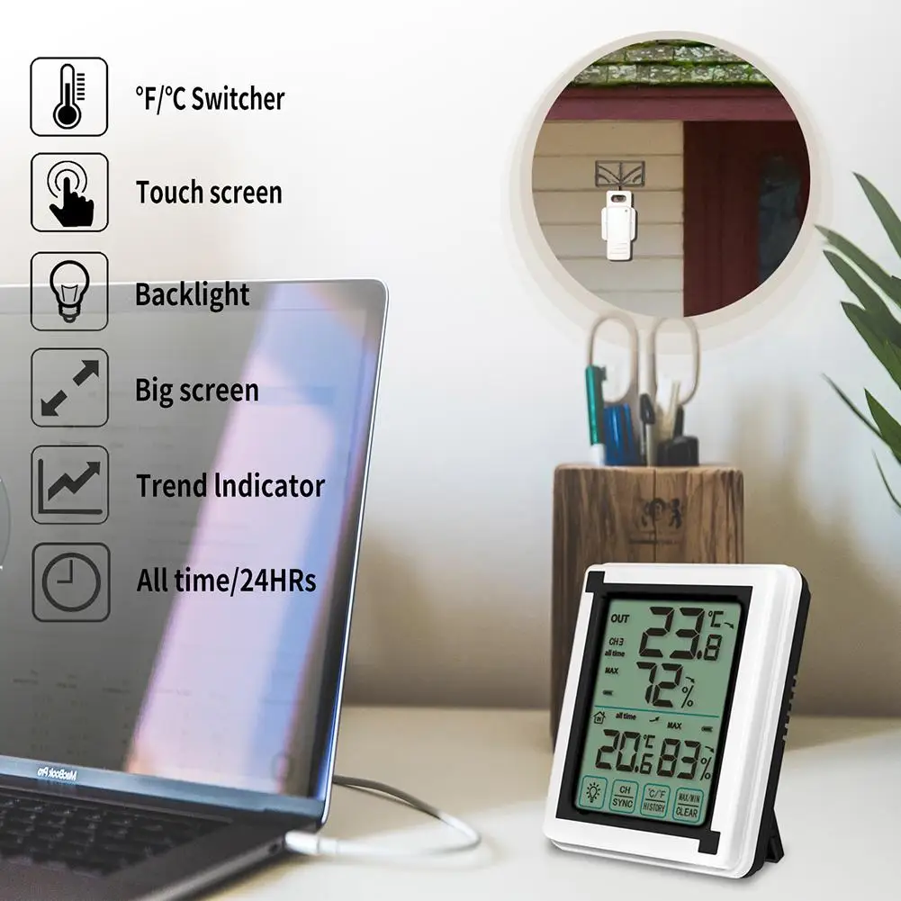 Lcd сенсорный цифровой термометр Вертикальная Беспроводная цветная метеостанция с крытым наружным температурным оповещением