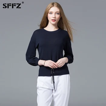 

SFFZ 2019 New Knitted Sweaters Pullover Women Sweater Lantern Sleeve Bandage Hem Loose Casual Woman Short Jumper Basic Tops