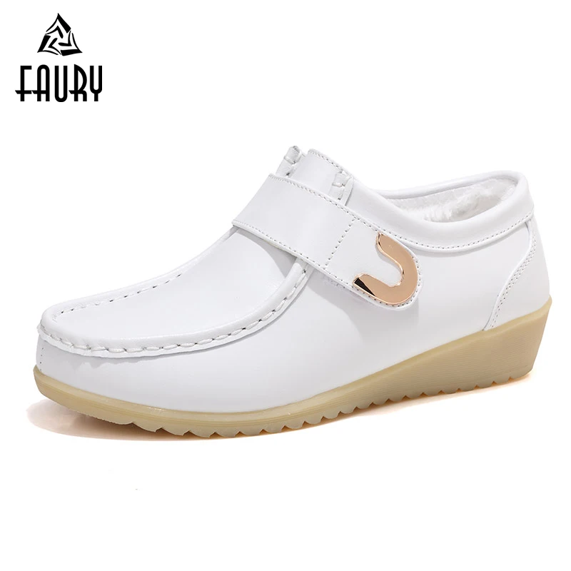 

Soft Warm Winter Nurse Hospital Work Shoes Thick Single Shoes White Doctor Medical Shoes Non-slip Wedge Women Shoes