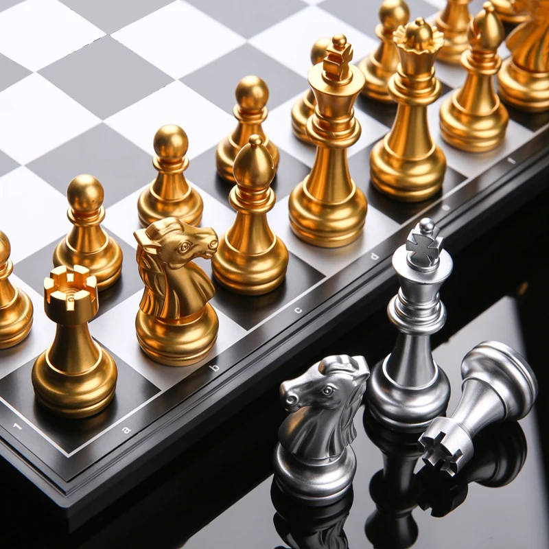 

HIPS Plastic Chess Game Magnetic Chess Pieces Chess Set Gold Silver Schach Adult Games For Travel Board Games Echecs Child Toys