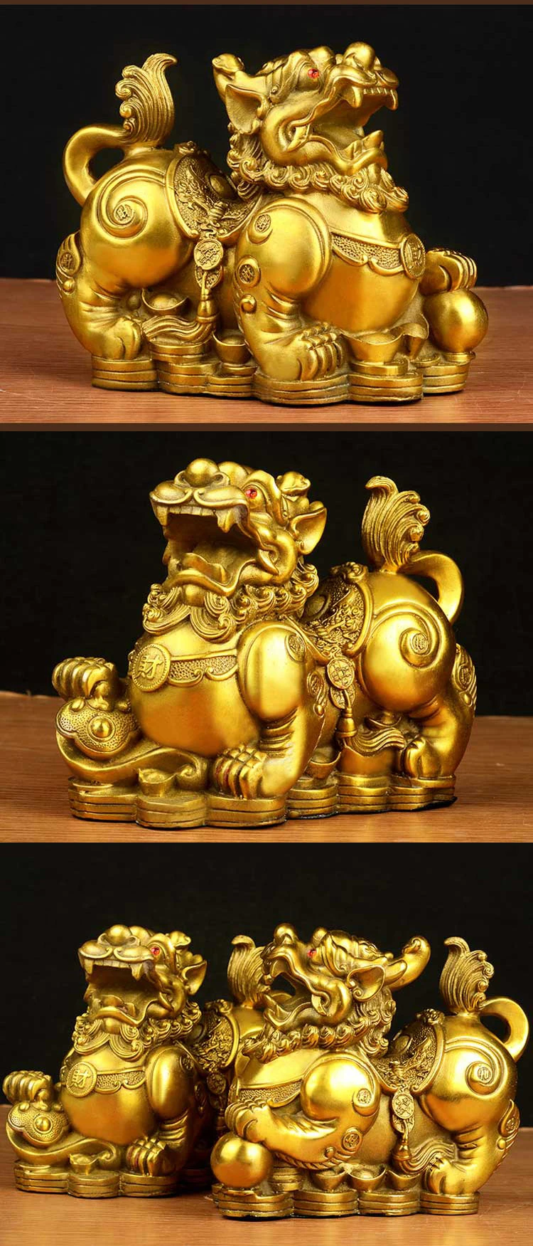 Фэн-шуй Золотая латунь Pi Yao/Pi Xiu богатство Статуэтка достатка, привлекают богатство и удачу, лучшее украшение для офиса и дома