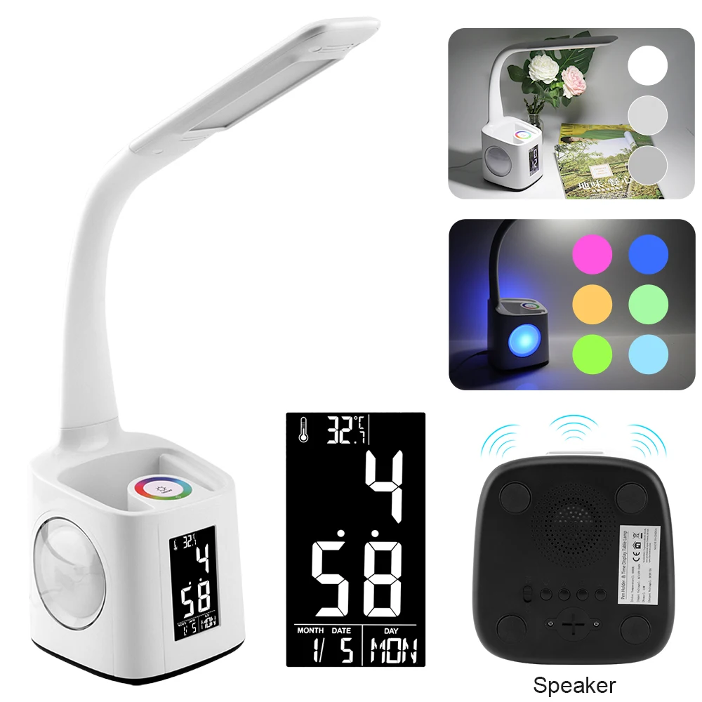 Multifunctional LED Desk Lamp with Alarm Clock Calendar Music Player