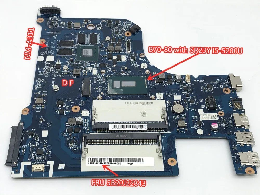 

AILG1 NM-A331 Rev: 1.0 Motherboard For Lenovo B70-80 Laptop motherboard with SR23Y I5-5200 1G DDR3 FRU 5B20J22843 100% tested
