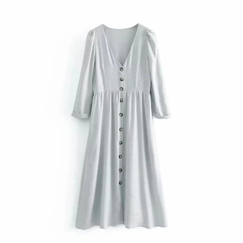 

2019 Spring New Arrival European & American Style Single Breasted Dress Women V Neck Princess Vestidos Mujer Free Shipping