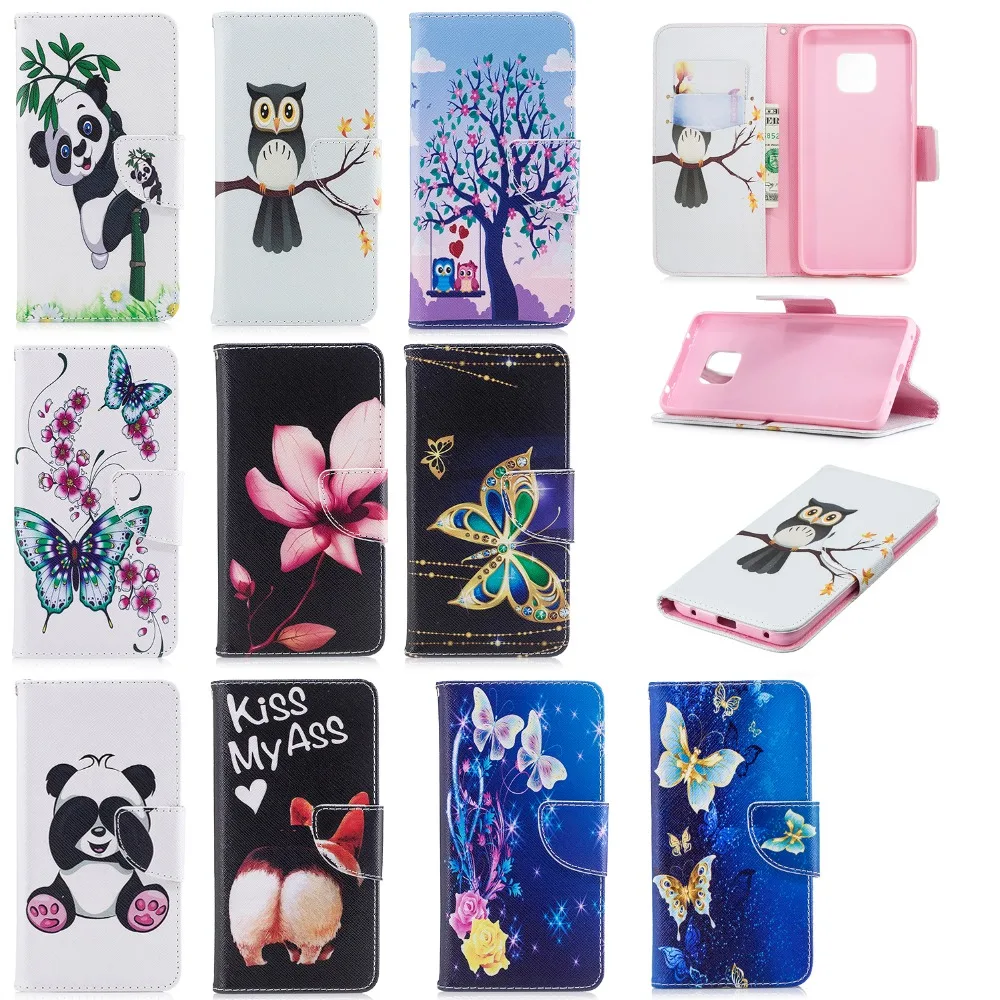 

Wallet Case for Huawei P Smart P20 Nova 3E Mate Case PU Leather Flip Cover With 3D Pattern Floral Flower Cute Animal Coque Case