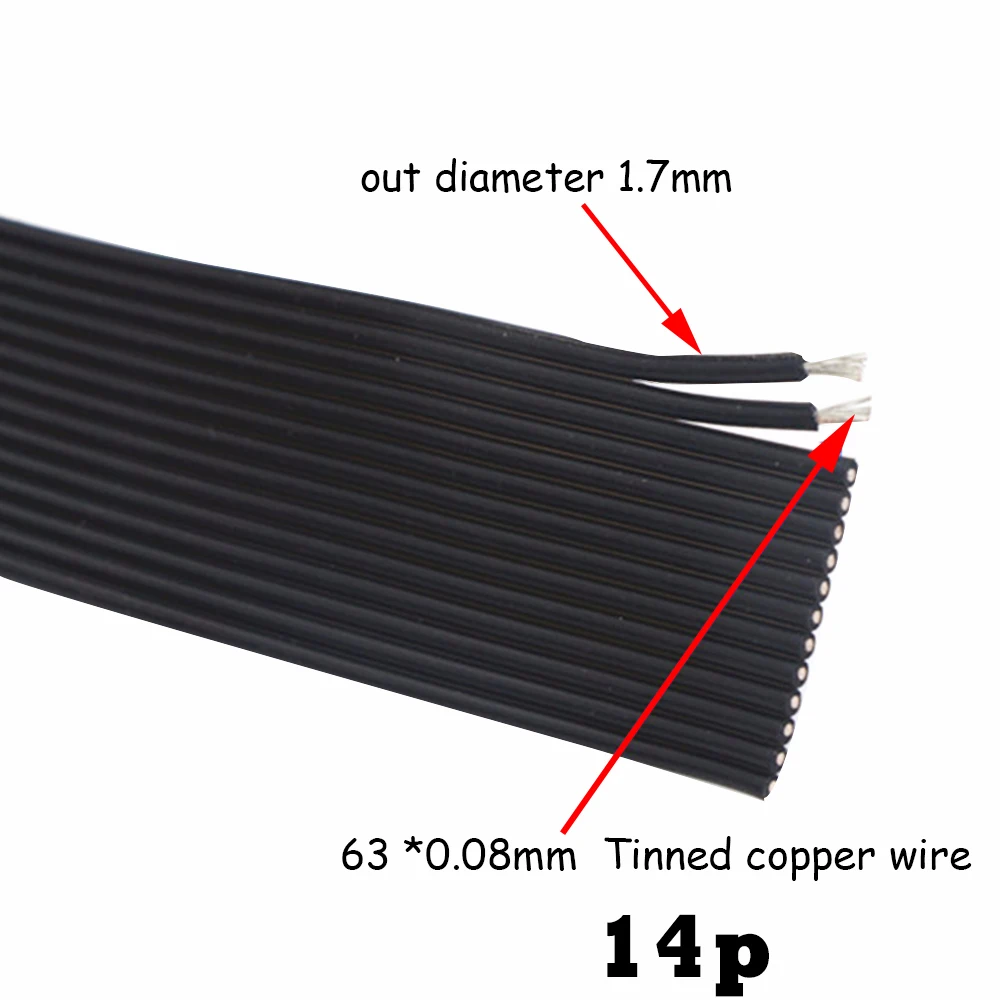 Супер мягкий силиконовый кабель 22AWG 12p14p высокая температура мягкая параллельная линия 22AWG 0,3 квадратный 0,08 мм черный медный провод 10 м