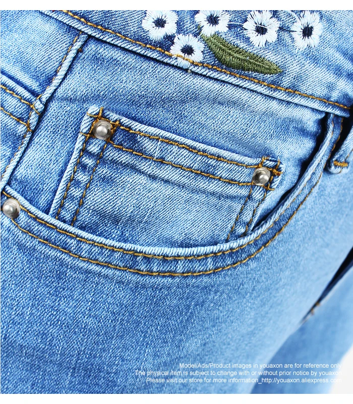 2152 Youaxon, Новое поступление, джинсы с вышивкой, женские, ультра эластичные, обтягивающие, джинсовые штаны, брюки для женщин