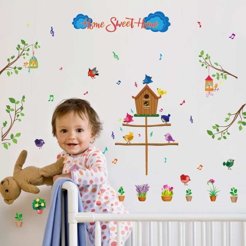 

SK7081 Children 's room self - adhesive cartoon wall stickers children' s room kindergarten baby bird home decoration stickers