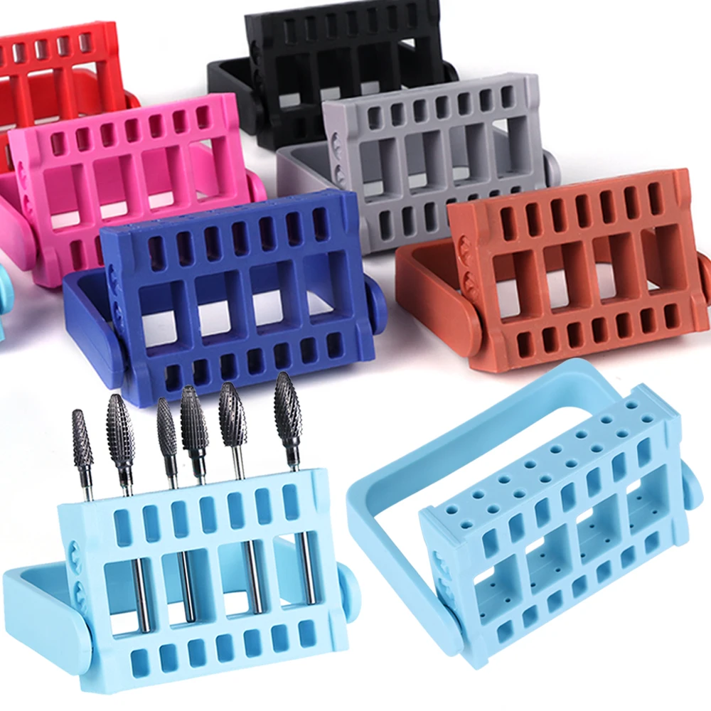 

16 Holes Nail Drill Bits Storage Container Milling Cutter Holder Organizer Height Adjustable Nail Files Box Manicure Tool TR904