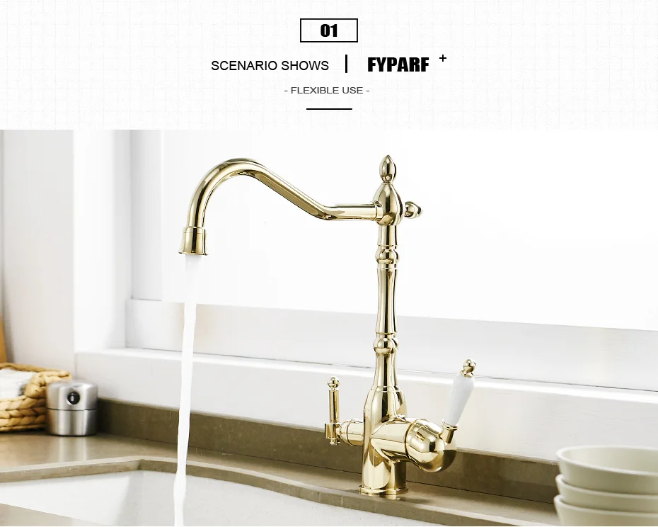 Fyparf Gold Kitchen Faucet With Filtered Water Taps For Kitchen Mixer Ro Drinking Water Filter Kitchen Sink Faucet Tap Brass Kitchen Faucets Aliexpress