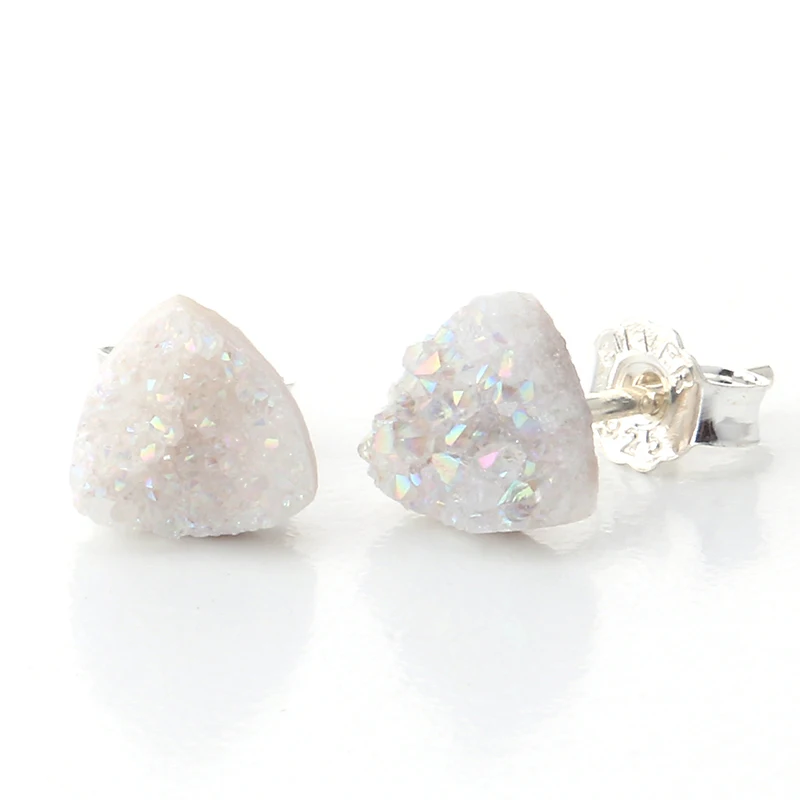 2017 New 925 Sterling-Silver-Jewelry Natural Quartz Druzy Stone Stud Earring handcrafted Square Triangle Fashion Jewelry
