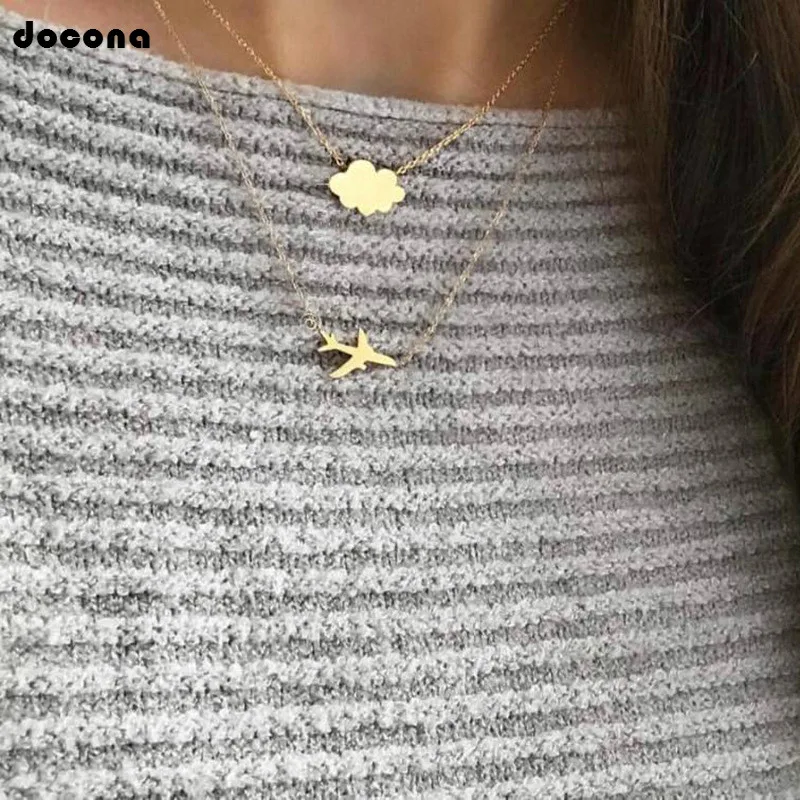 

Docona New Arrival Gold Color Necklace Clound Aircraft Pendant Gold Color Chain Chokers Necklace For Women Ladies Jewelry 3504