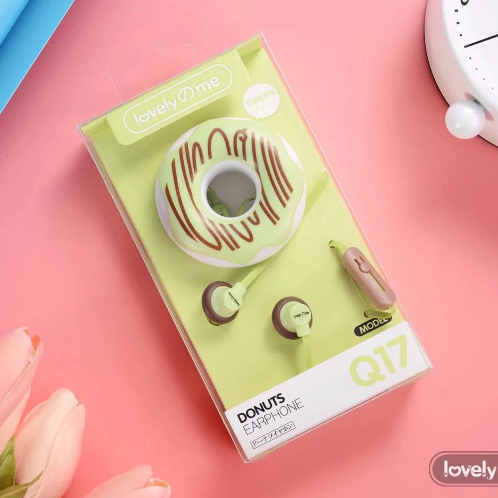 Милые наушники новинка 2021 Мультяшные в виде пончика Макарон Q17 Mini Green подарки для