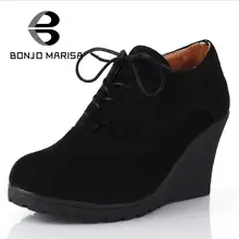 BONJOMARISA Brand High Heel Wedges Shoes Platform Pumps Women Lace up Casual Shoes Sexy Women Shoes