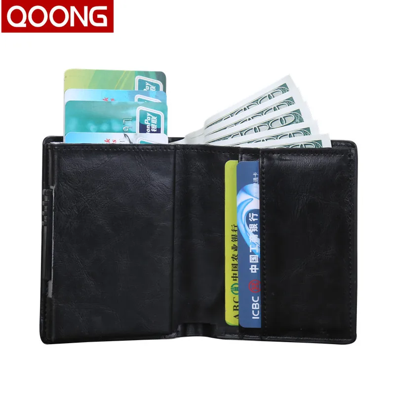 

QOONG Automatic Pop Up ID Credit Card Holder Hand Push Men Women Business Safe Aluminum Antimagnetic Purse Card Case KH1-034