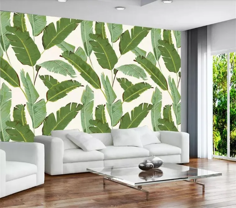 

Modern simple tropical rainforest botanical banana leaf idyllic large fresco cafe lounge custom personalized wallpaper