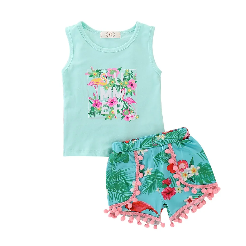 

Toddler Girl Clothing Set 2019 Fashion Baby Girls Outfits Kids Floral Pint Unicorn Flamingo Clothes Sets Cotton T Shirt Pants