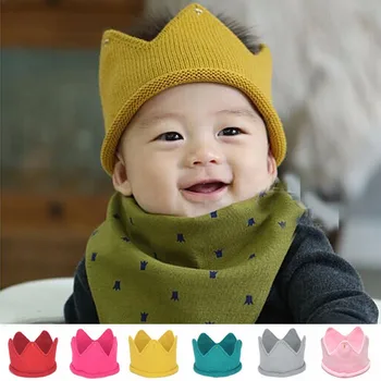 

New Boys Girls Knitted Crown Hats Multi Color Casual Caps Cute Baby Children Accessories Wholesale