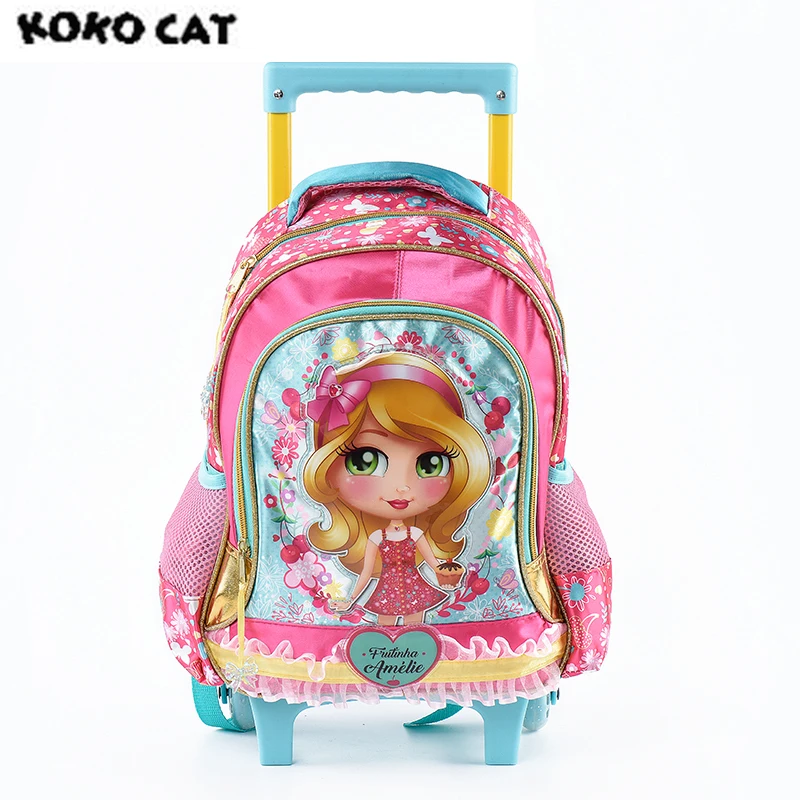 2017 Cartoon 3D Kids Children School Trolley Bag Beauty Girl Bags Girls Bookbag  School Trolley Bag for Teens Girls Student Bag