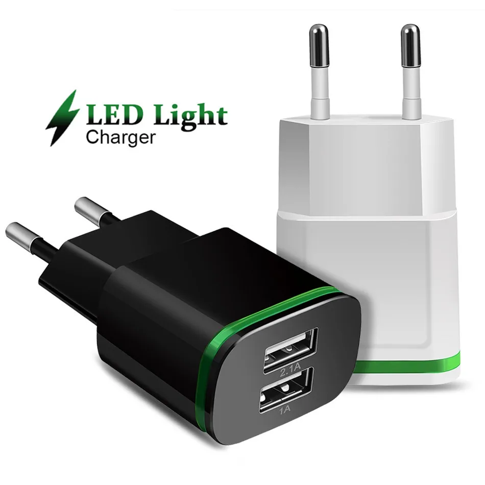 

EU Plug 2 & 4 Ports LED Light USB Charger 5V 2A Wall Adapter Mobile Phone Charging For Samsung S10 Plus S9 S8 USB Phone Chargers