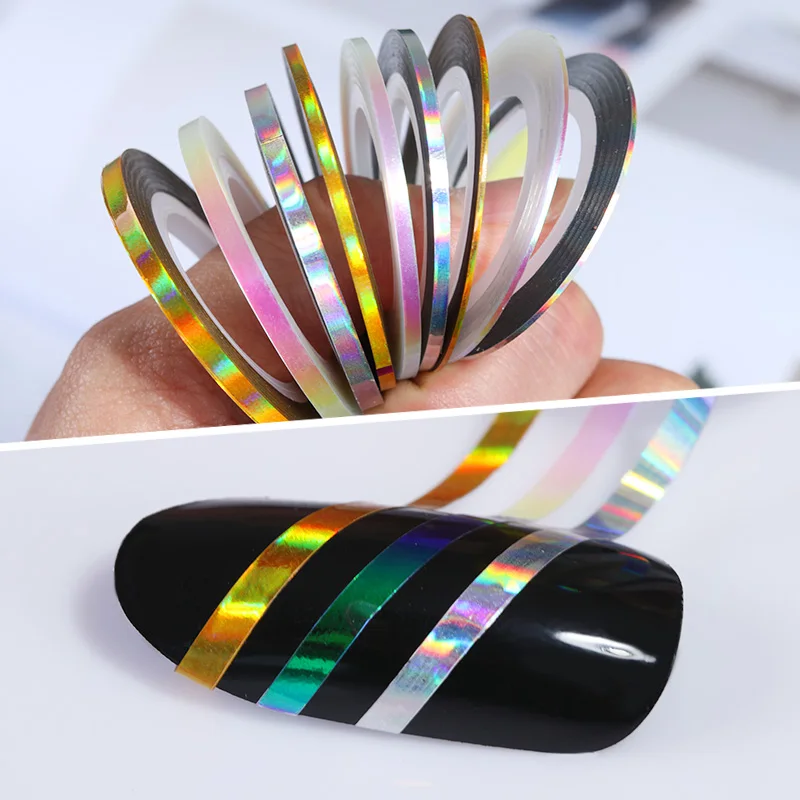 

DIY 3 Rolls Holographic Nail Striping Tapes Set Laser Line Decal 1mm 2mm 3mm Nail Art Stickers
