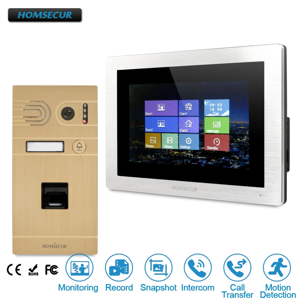 

HOMSECUR 7" Wired Hands-free Video&Audio Home Intercom With Touch Screen Monitor+Golden Fingerprint BC061-G + BM714-S