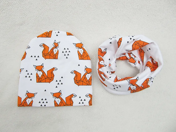 DreamShining/Детский комплект из 2 предметов: шапка+ шарф, унисекс, шапки с принтом животных для мальчиков и девочек, зимние детские шапки из хлопка, аксессуары для детей 0-3 лет - Цвет: Fox White