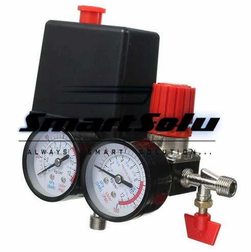 

Free shipping 1pc Air Compressor Pressure Valve Switch Manifold Relief Regulator Gauges 0-180PSI 240V 45*75*80mm