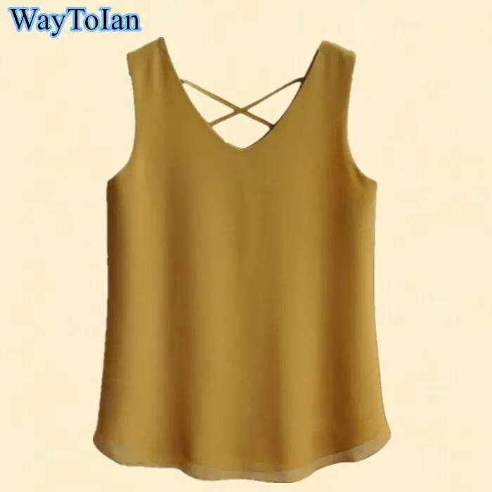 

WayToIan Summer Women Chiffon Blouses Sexy Sleeveless V neck Woman Casual Loose Office Lady Top Female Shirt Blusas Feminina