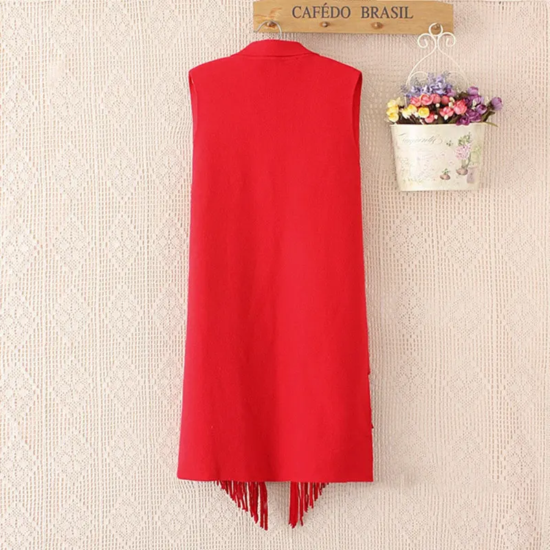 2017 Casual Basic Tassel Solid Color Waistcoat For Women vest Slim Long Plus Size Sleeveless Coat Female Jacket Cardigan Outwear 2017 Casual Basic Tassel Solid Color Waistcoat For Women vest Slim Long Plus Size Sleeveless Coat Female Jacket Cardigan Outwear