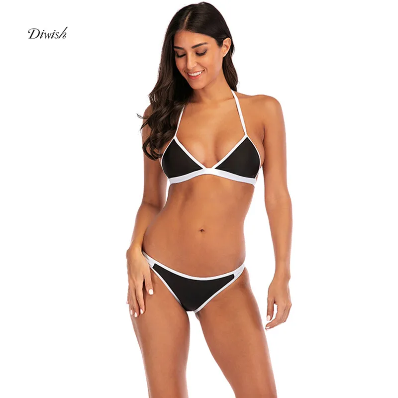 

Diwish Women Swimwear Solid Women's Two Piece Swimsuit 2019 Sexy Bikini Separate Swimsuit Beach Bathing Suit Women White/Black