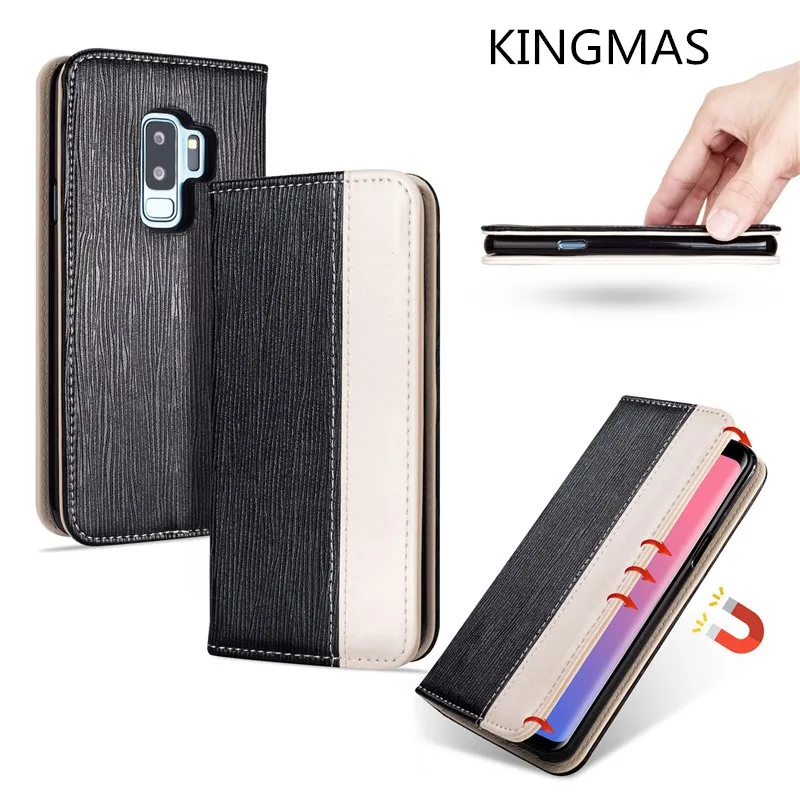 

KINGMAS holster silk magnetic flip wallet case for Samsung S8 S8plus S9 S9plus silicone case with stand card pocket phone case