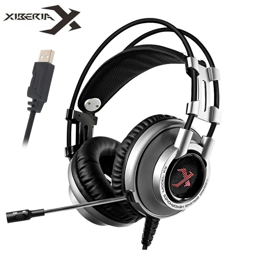 Цена XIBERIA K9 Виртуальная 7,1 Звуковая игровая гарнитура casque лучшие PC Gamer USB стерео бас наушники с микрофоном для игры Cumputer