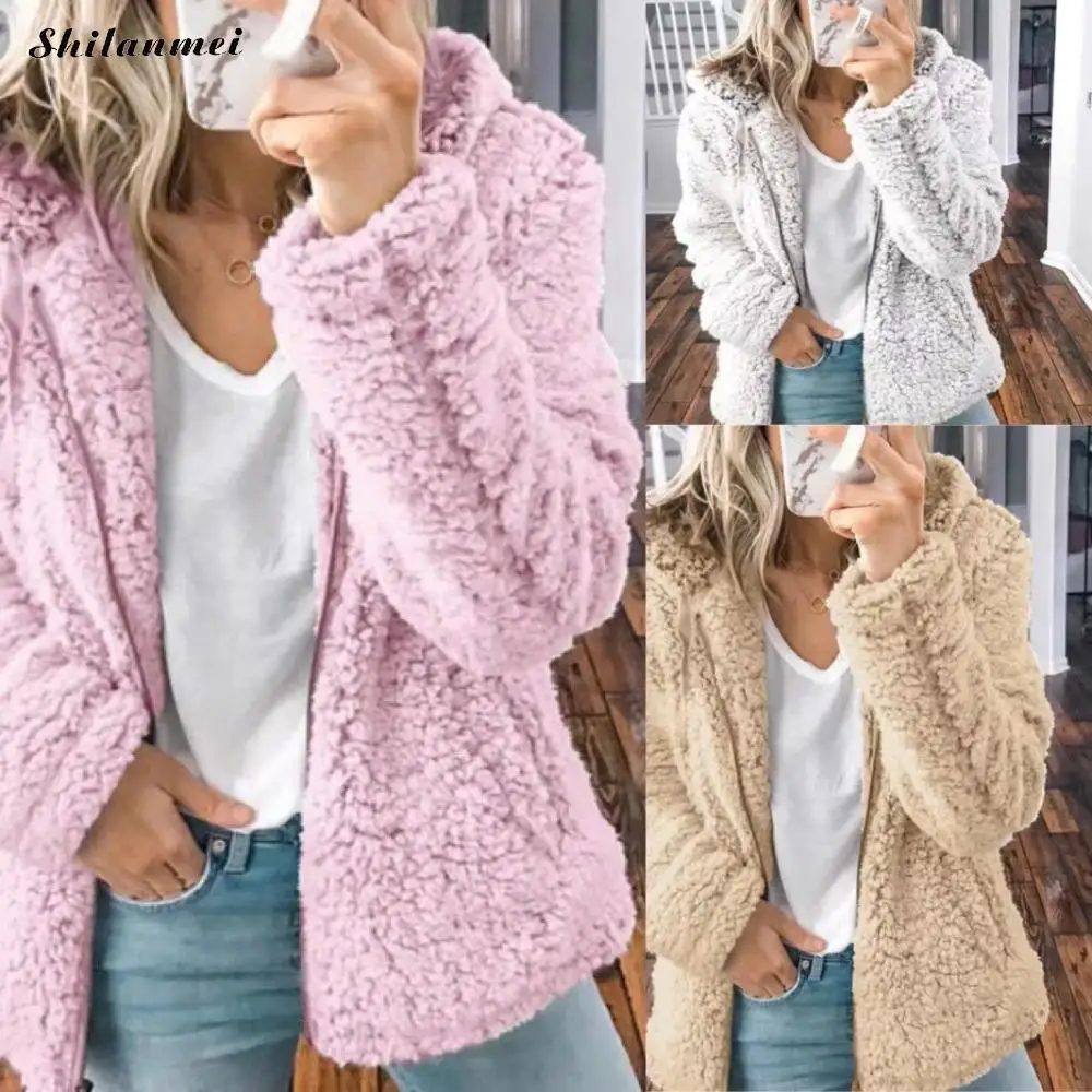 Мода 2018 зима теплый искусственный мех пальто Женская Осенняя мягкая меховая куртка на молнии розовый белый женский плюшевое Пальто