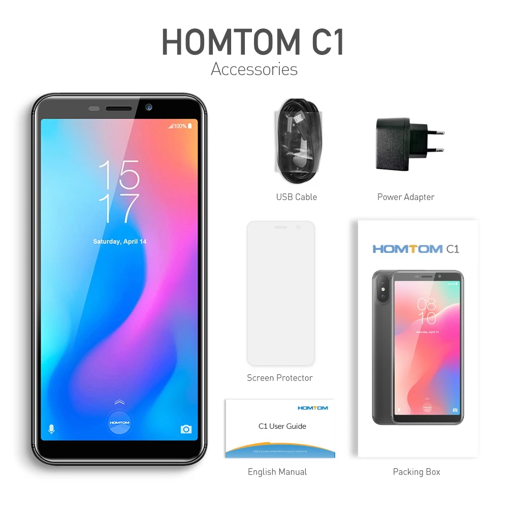 Оригинальный смартфон HOMTOM C1 3g 5 ''Android Go OS четырехъядерный 1. Hz 1GB ram 16GB 13.0MP + 2.0MP
